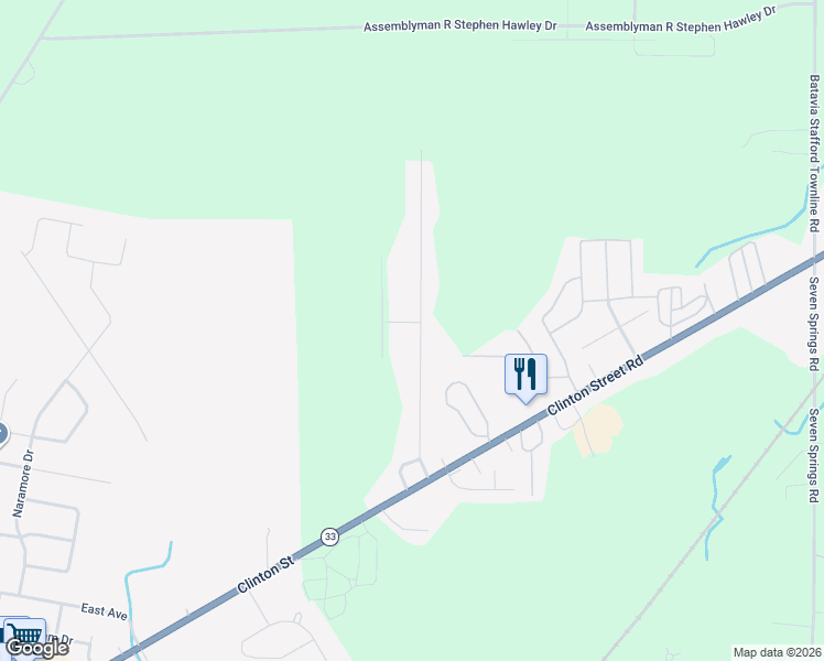 map of restaurants, bars, coffee shops, grocery stores, and more near 8469 Stringham Drive in Batavia