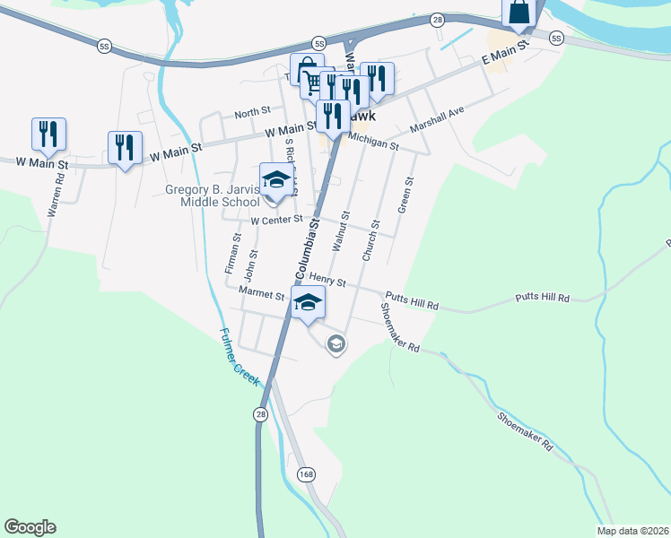map of restaurants, bars, coffee shops, grocery stores, and more near 71 Walnut Street in Mohawk