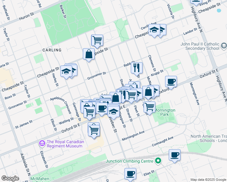 map of restaurants, bars, coffee shops, grocery stores, and more near 48 Boullee Street in London