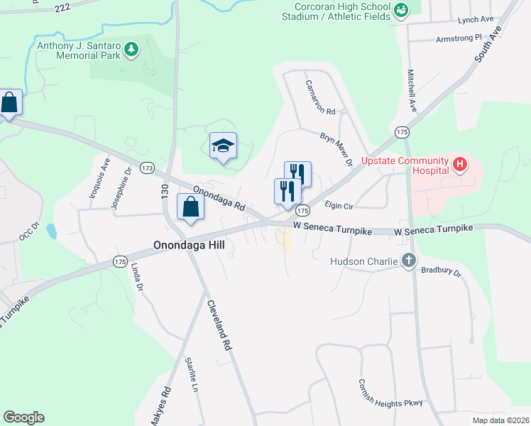 map of restaurants, bars, coffee shops, grocery stores, and more near 4844 Onondaga Road in Syracuse