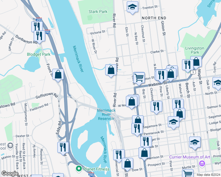 map of restaurants, bars, coffee shops, grocery stores, and more near 34 Andrew Street in Manchester