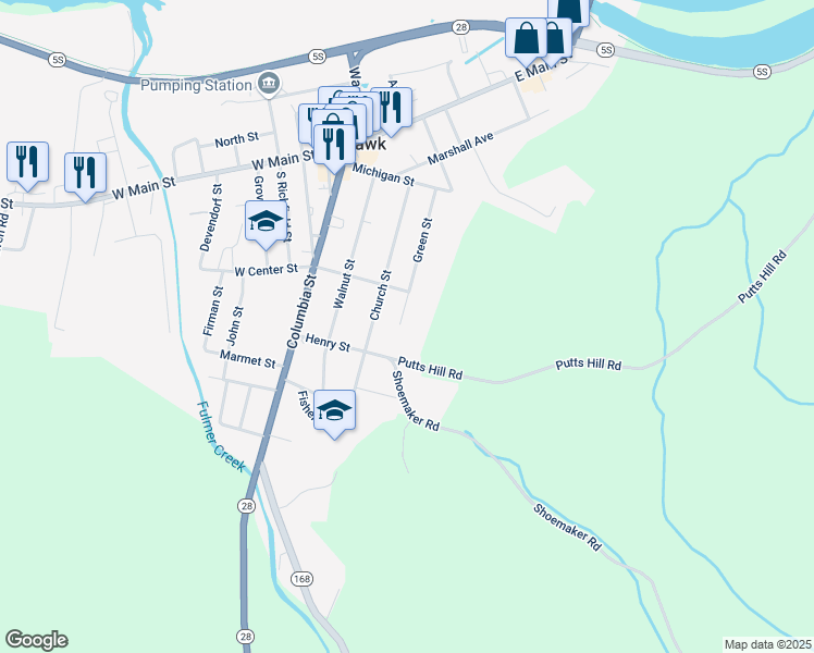 map of restaurants, bars, coffee shops, grocery stores, and more near 45 Green Street in Mohawk