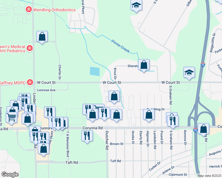 map of restaurants, bars, coffee shops, grocery stores, and more near 4233 West Court Street in Flint