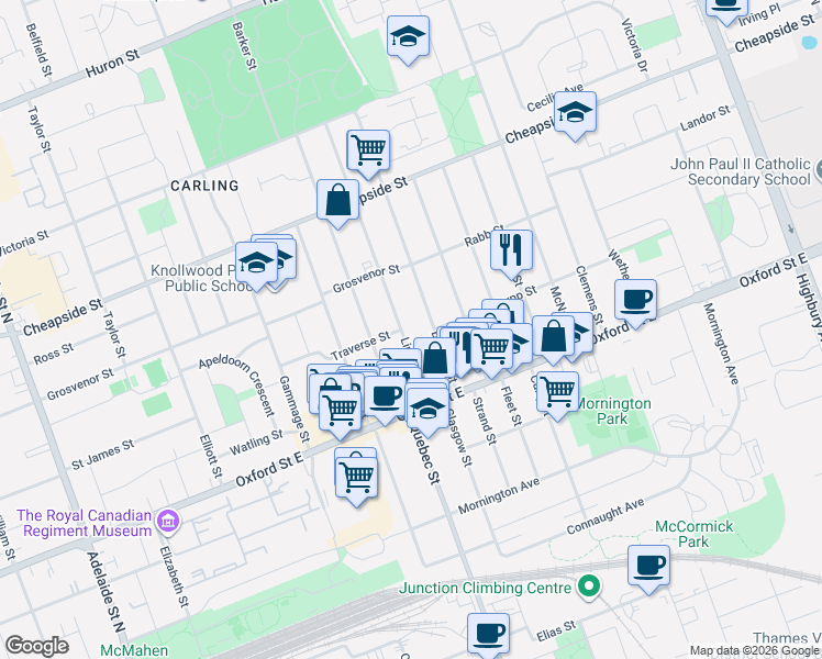 map of restaurants, bars, coffee shops, grocery stores, and more near in London
