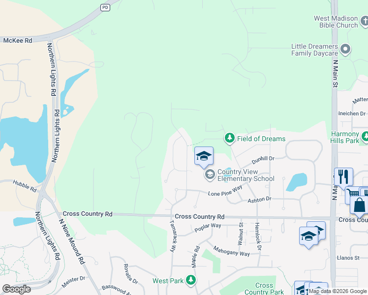 map of restaurants, bars, coffee shops, grocery stores, and more near 1240 Tamarack Way in Verona