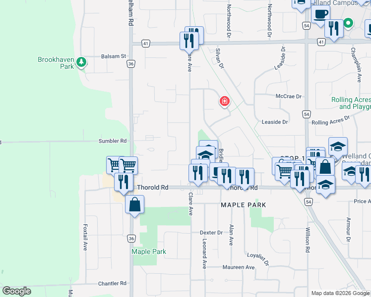 map of restaurants, bars, coffee shops, grocery stores, and more near in Welland