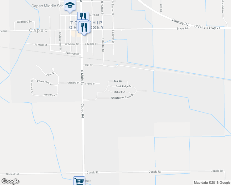 map of restaurants, bars, coffee shops, grocery stores, and more near 150 Hunters Crossing Boulevard in Capac