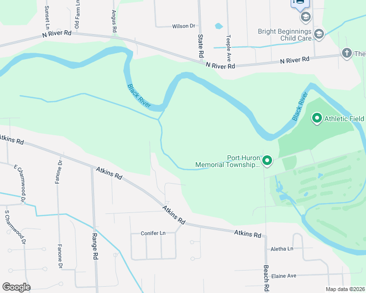 map of restaurants, bars, coffee shops, grocery stores, and more near 3345 Beach Road in Port Huron