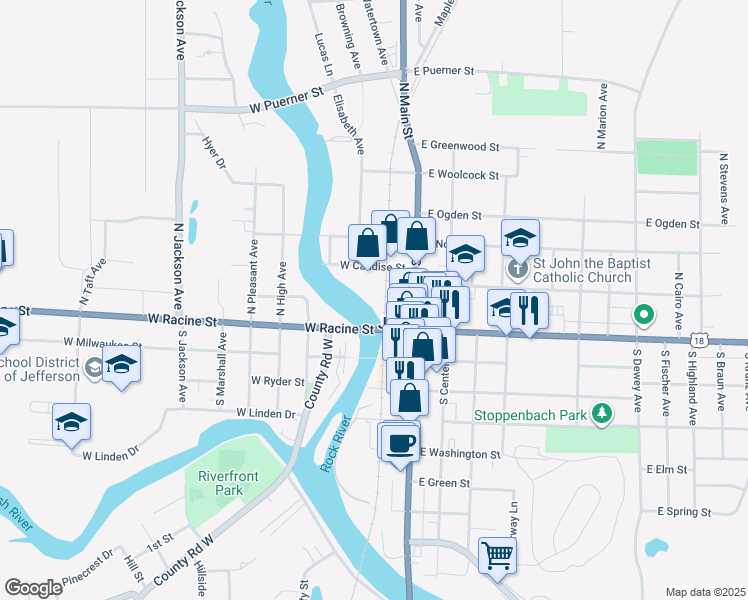 map of restaurants, bars, coffee shops, grocery stores, and more near 138 West Candise Street in Jefferson