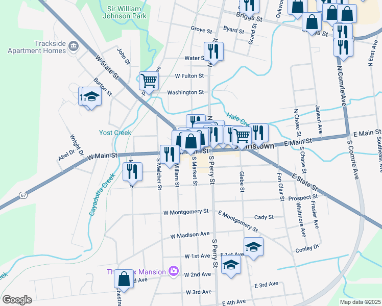 map of restaurants, bars, coffee shops, grocery stores, and more near 106 New York 29 in Johnstown