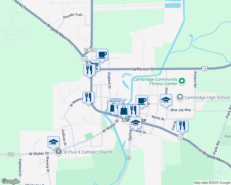map of restaurants, bars, coffee shops, grocery stores, and more near 308 England Street in Cambridge