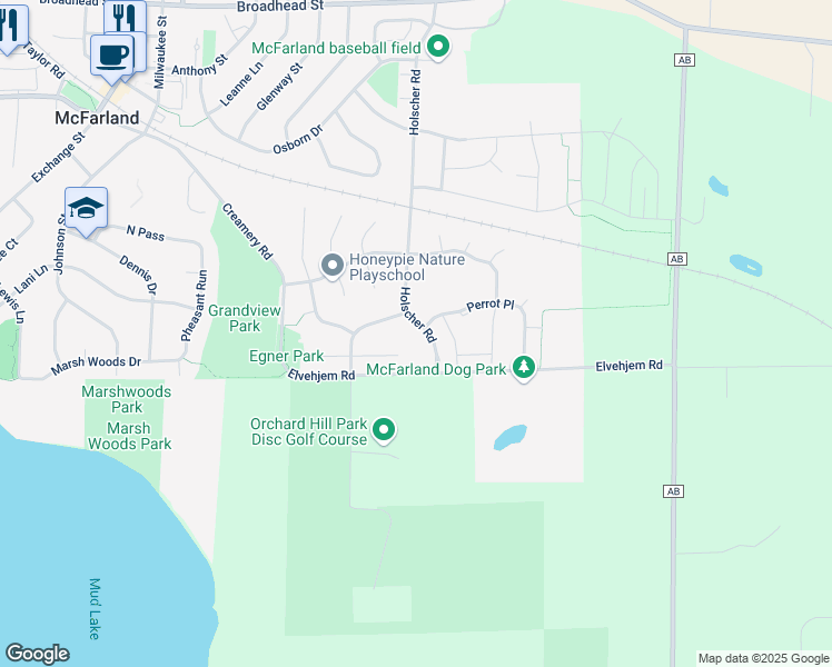 map of restaurants, bars, coffee shops, grocery stores, and more near 6330 Holscher Road in McFarland