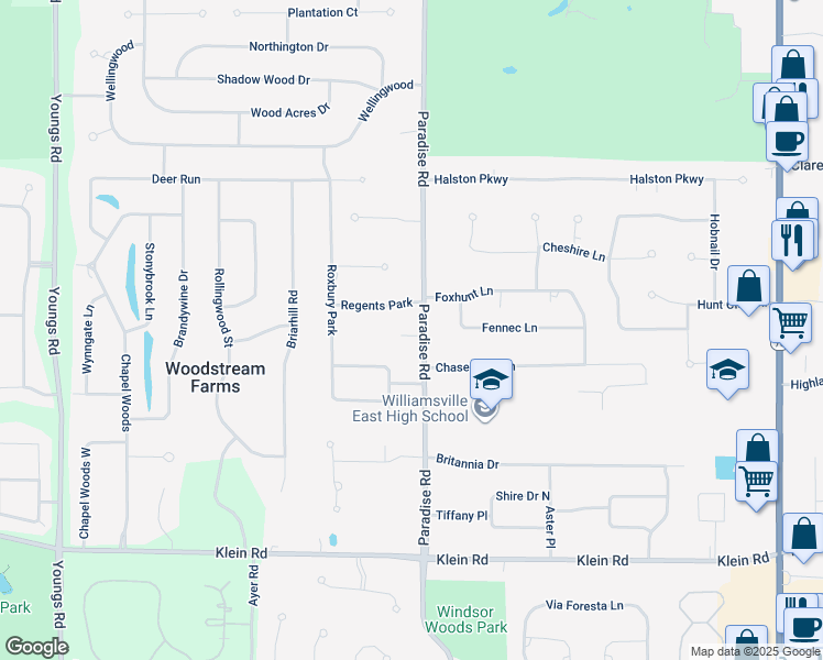 map of restaurants, bars, coffee shops, grocery stores, and more near 204 Paradise Rd in East Amherst