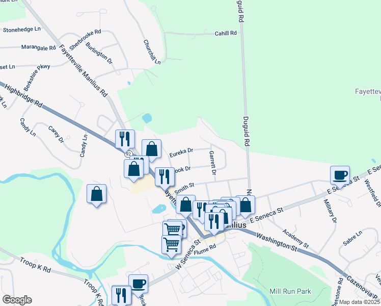 map of restaurants, bars, coffee shops, grocery stores, and more near 200 Fairhurst Avenue in Manlius