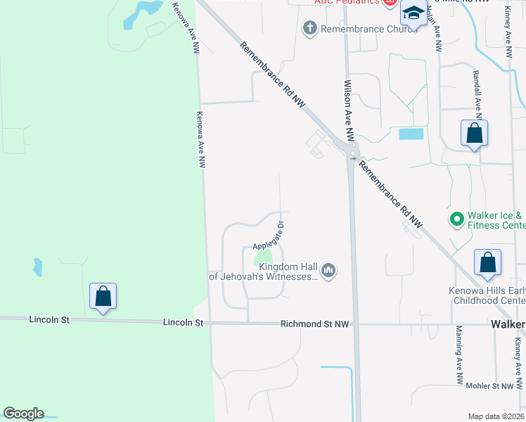 map of restaurants, bars, coffee shops, grocery stores, and more near 2277 Orchard Ridge Drive Northwest in Walker