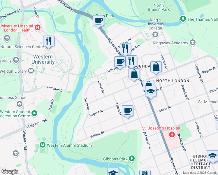 map of restaurants, bars, coffee shops, grocery stores, and more near 137 Broughdale Avenue in London