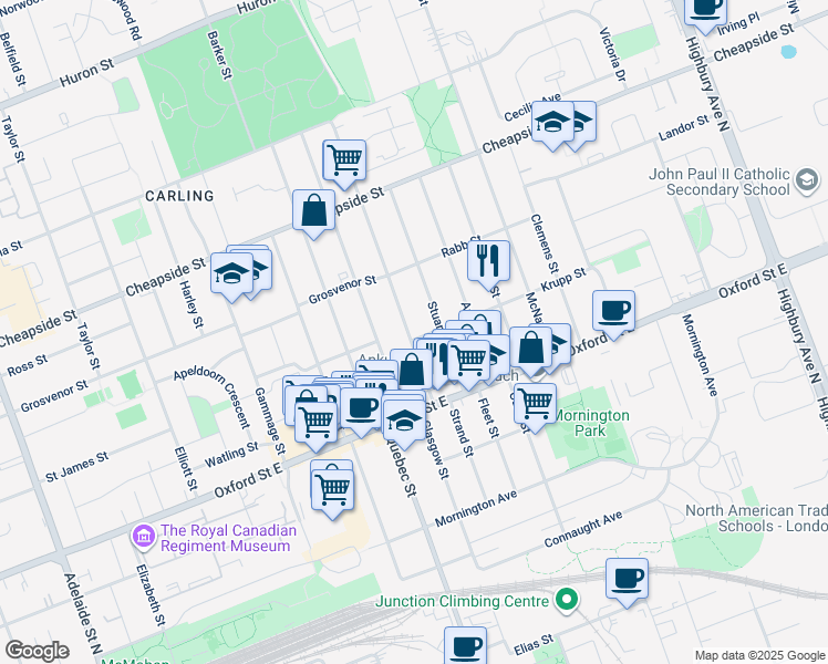 map of restaurants, bars, coffee shops, grocery stores, and more near 48 Boullee Street in London