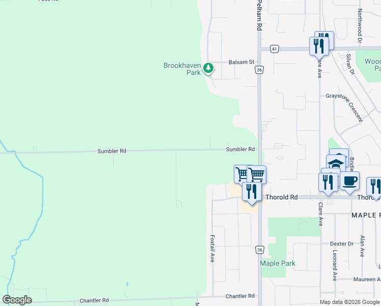 map of restaurants, bars, coffee shops, grocery stores, and more near 98 Sumbler Road in Welland