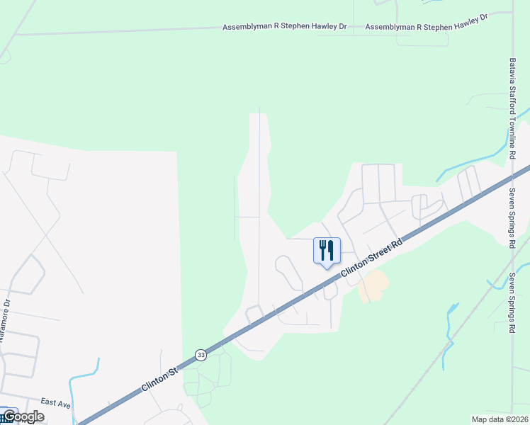 map of restaurants, bars, coffee shops, grocery stores, and more near 8469 Stringham Drive in Batavia