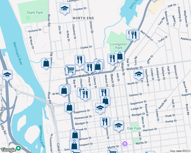 map of restaurants, bars, coffee shops, grocery stores, and more near 908 Union Street in Manchester