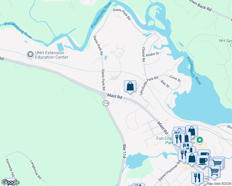 map of restaurants, bars, coffee shops, grocery stores, and more near 443 Mast Road in Goffstown