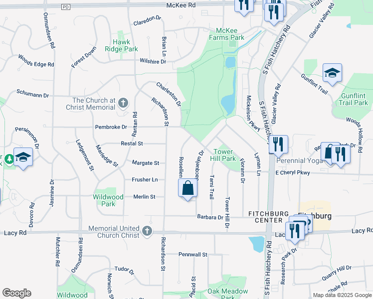 map of restaurants, bars, coffee shops, grocery stores, and more near 5641 Cheryl Drive in Fitchburg