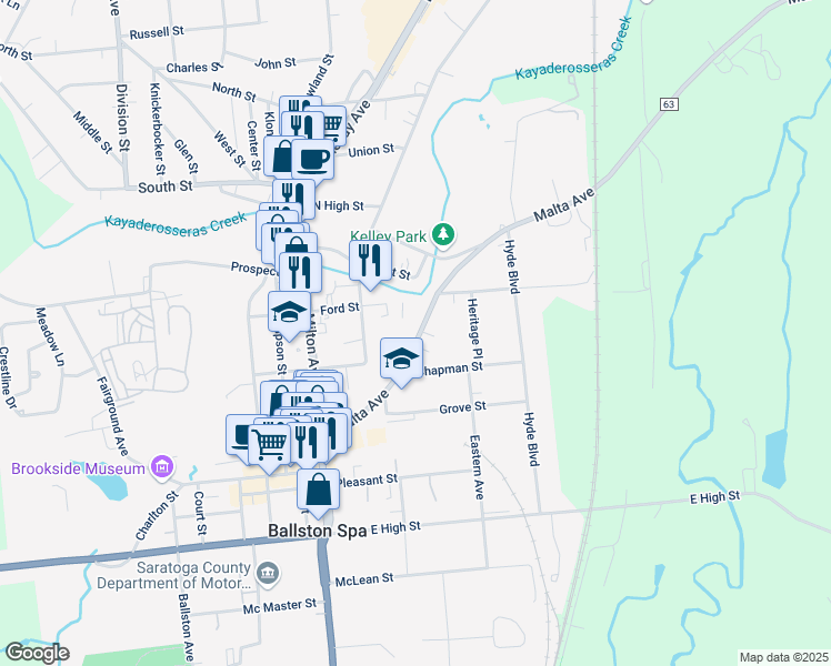 map of restaurants, bars, coffee shops, grocery stores, and more near 216 Malta Avenue in Ballston Spa