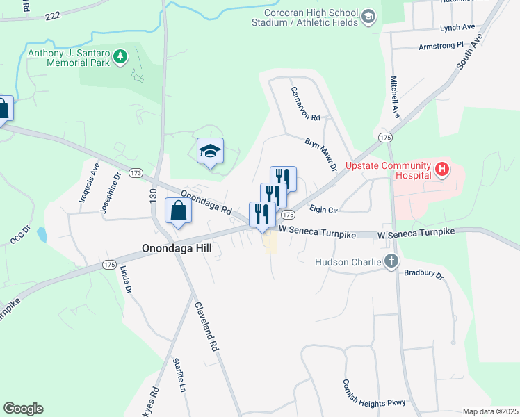map of restaurants, bars, coffee shops, grocery stores, and more near 4899 Grolier Road in Syracuse