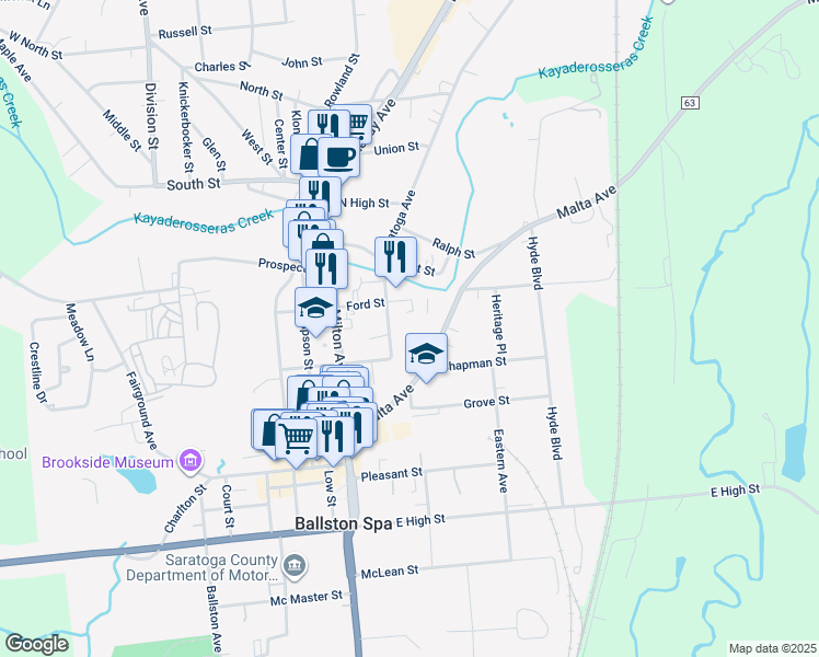 map of restaurants, bars, coffee shops, grocery stores, and more near 28 Mechanic Street in Ballston Spa