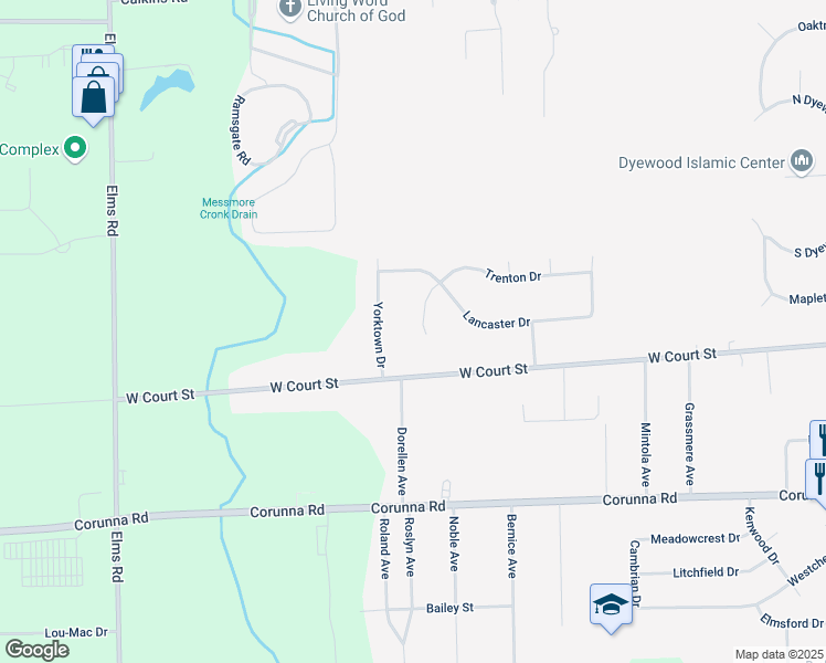 map of restaurants, bars, coffee shops, grocery stores, and more near 6238 Trenton Drive in Flint