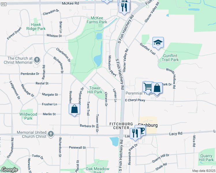 map of restaurants, bars, coffee shops, grocery stores, and more near 2799 Lyman Lane in Fitchburg