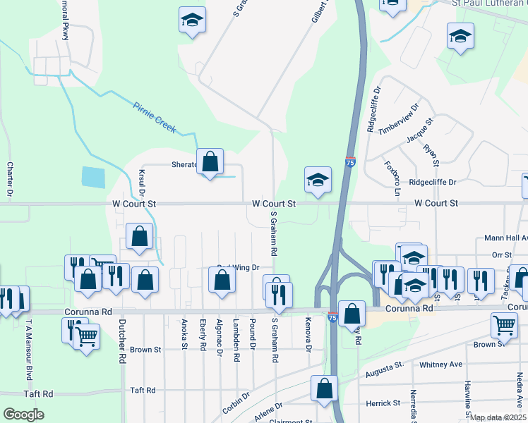 map of restaurants, bars, coffee shops, grocery stores, and more near 4007 West Court Street in Flint