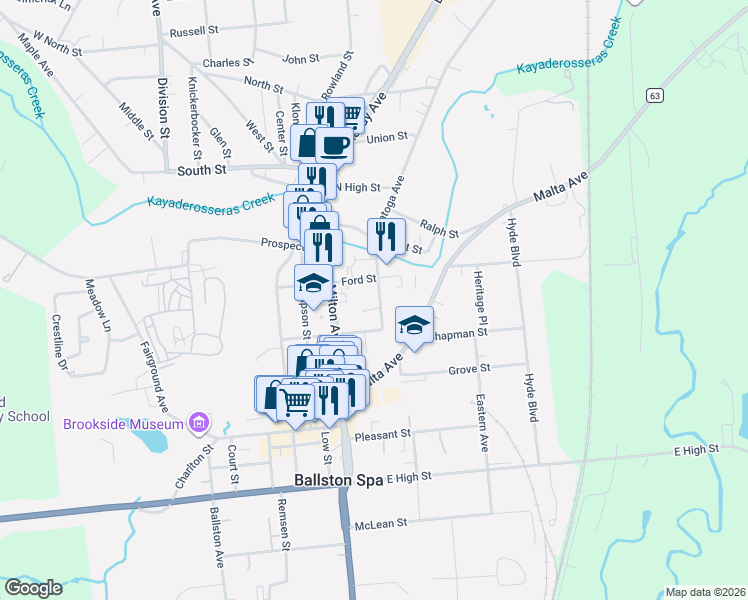 map of restaurants, bars, coffee shops, grocery stores, and more near 27 Mechanic Street in Ballston Spa