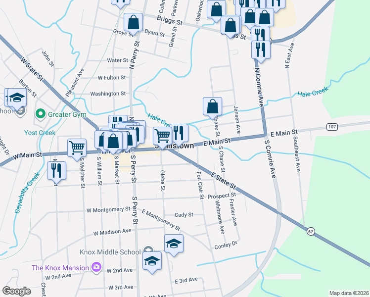 map of restaurants, bars, coffee shops, grocery stores, and more near in Johnstown