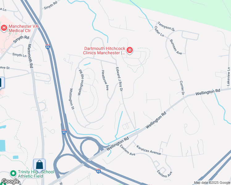map of restaurants, bars, coffee shops, grocery stores, and more near 106 Wellington Hill Road in Manchester