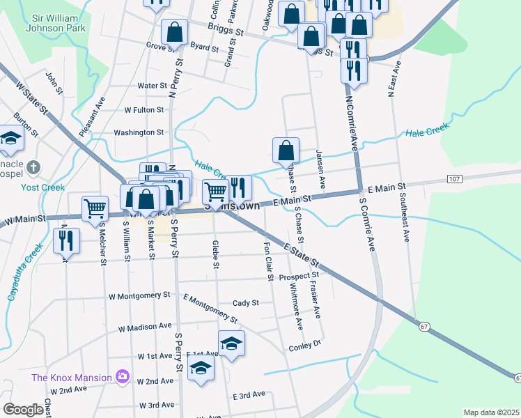 map of restaurants, bars, coffee shops, grocery stores, and more near 6 Fon Clair Street in Johnstown