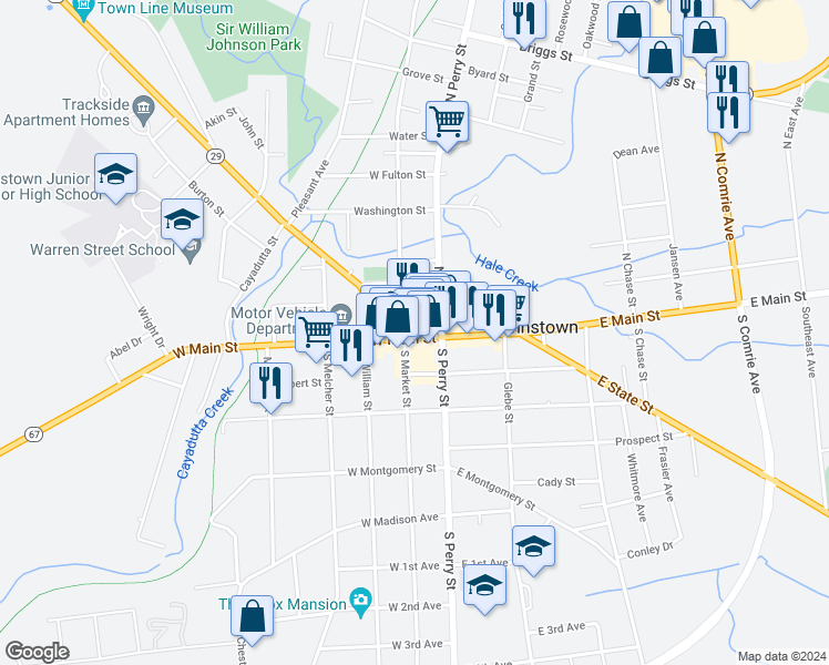 map of restaurants, bars, coffee shops, grocery stores, and more near 106 New York 29 in Johnstown