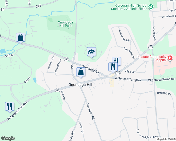 map of restaurants, bars, coffee shops, grocery stores, and more near 4865 Onondaga Road in Syracuse