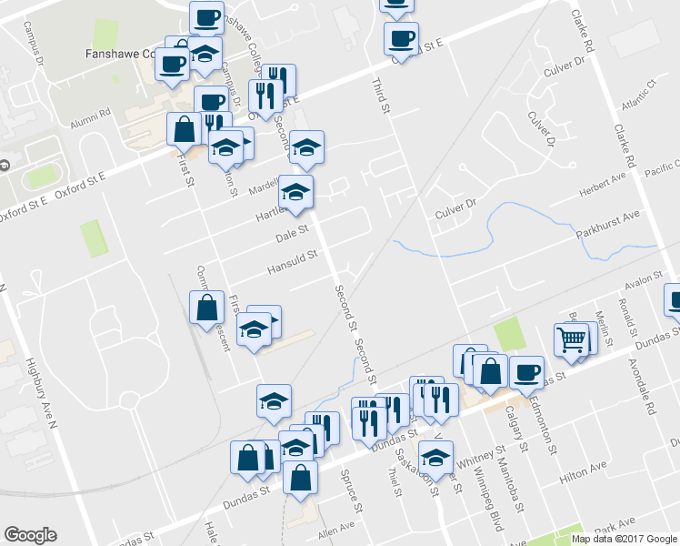 map of restaurants, bars, coffee shops, grocery stores, and more near in London