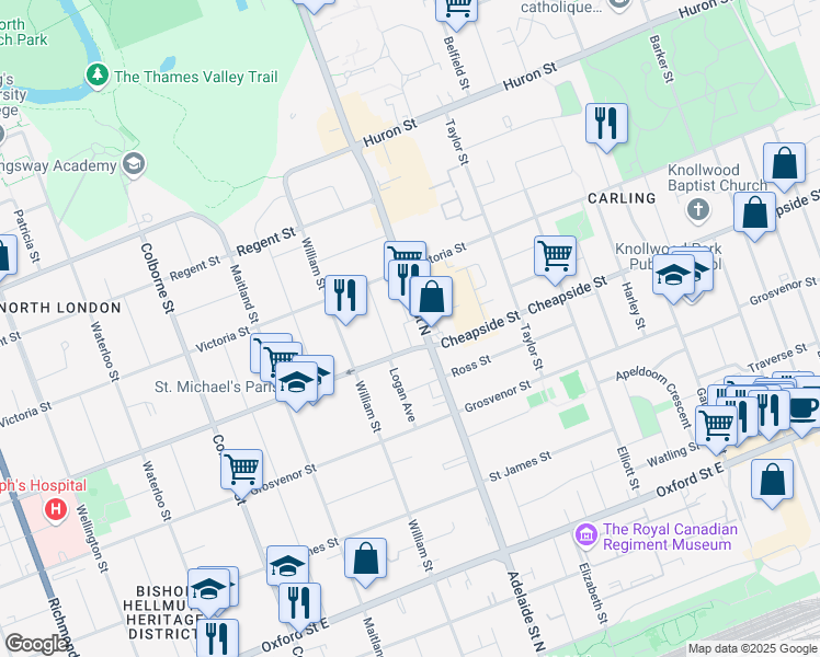 map of restaurants, bars, coffee shops, grocery stores, and more near 606 Cheapside Street in London