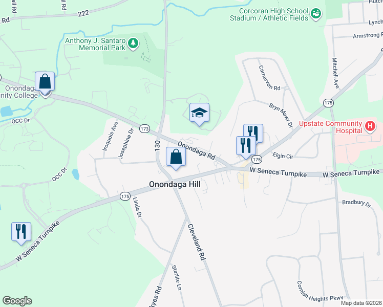 map of restaurants, bars, coffee shops, grocery stores, and more near 4865 Onondaga Road in Syracuse