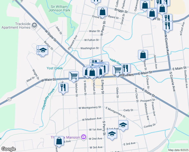 map of restaurants, bars, coffee shops, grocery stores, and more near 106 New York 29 in Johnstown
