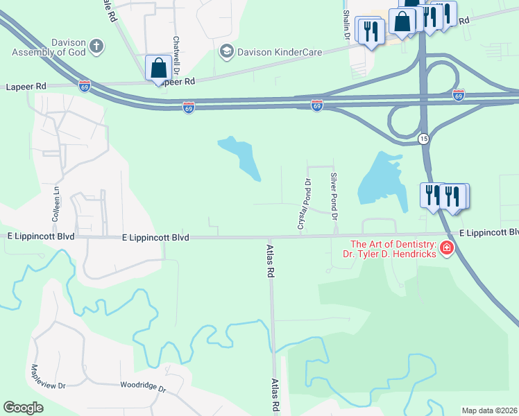 map of restaurants, bars, coffee shops, grocery stores, and more near 9250 Meadowview Drive in Davison