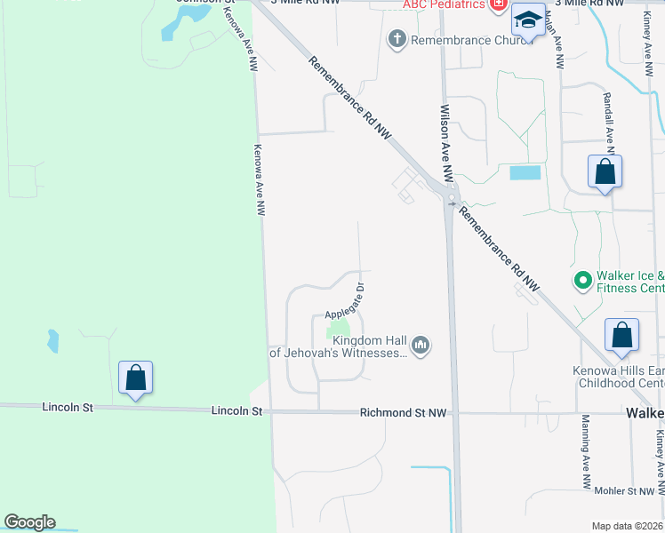 map of restaurants, bars, coffee shops, grocery stores, and more near 2277 Orchard Ridge Drive Northwest in Walker