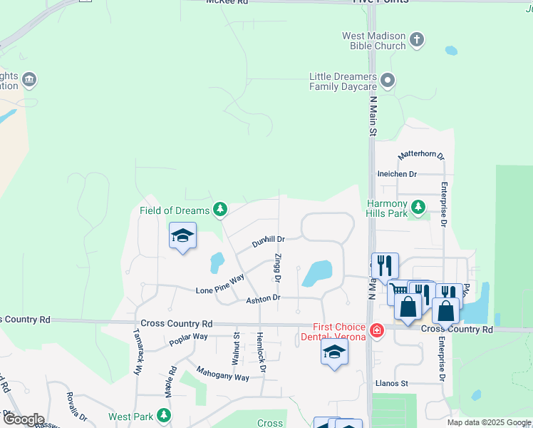 map of restaurants, bars, coffee shops, grocery stores, and more near 434 Shandy Street in Verona