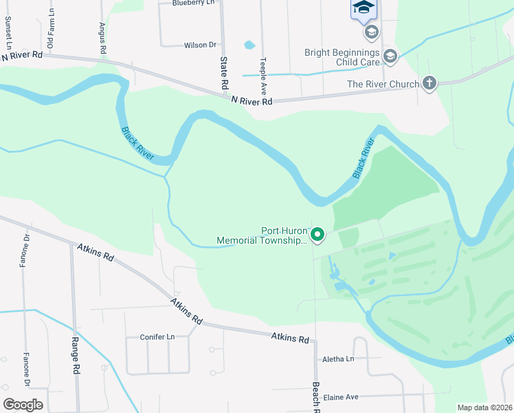 map of restaurants, bars, coffee shops, grocery stores, and more near 3345 Beach Road in Port Huron