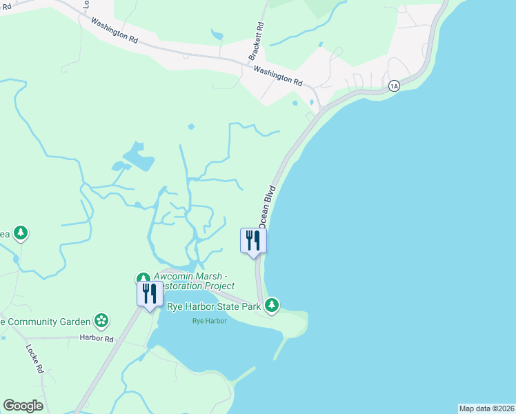 map of restaurants, bars, coffee shops, grocery stores, and more near 1631 Ocean Boulevard in Rye