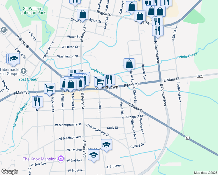 map of restaurants, bars, coffee shops, grocery stores, and more near in Johnstown