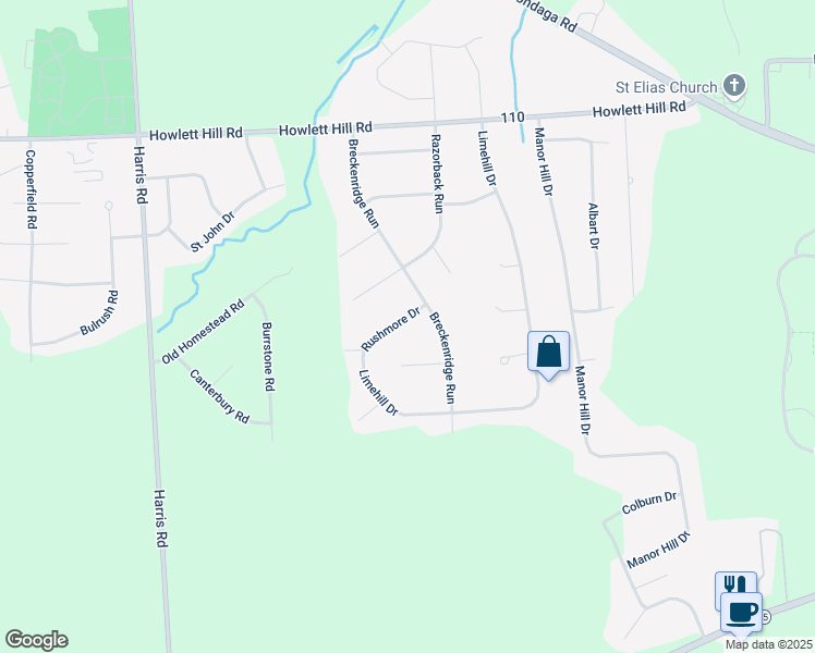 map of restaurants, bars, coffee shops, grocery stores, and more near 4701 Rushmore Drive in Syracuse