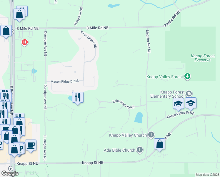 map of restaurants, bars, coffee shops, grocery stores, and more near 3770 Clearing Way Northeast in Grand Rapids